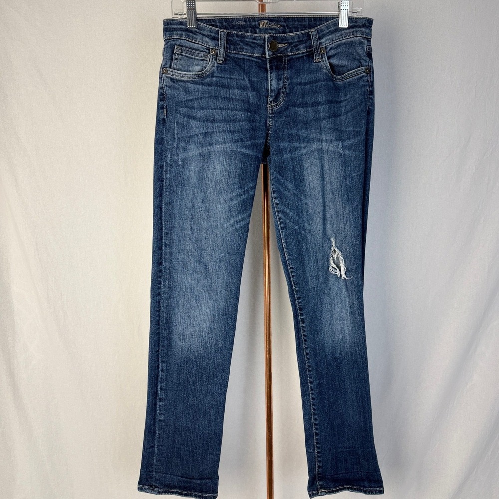 KUT from‎ the Kloth Jeans Women Size 6 Blue Distressed Straight Leg Denim